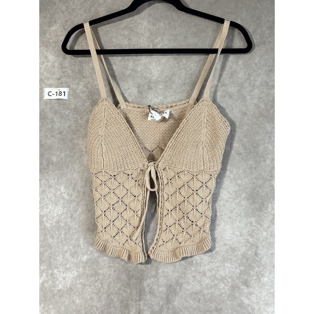 Oak & Olive Top Festival Boho Crochet Tie Front Crop Women's Size Med Teakwood